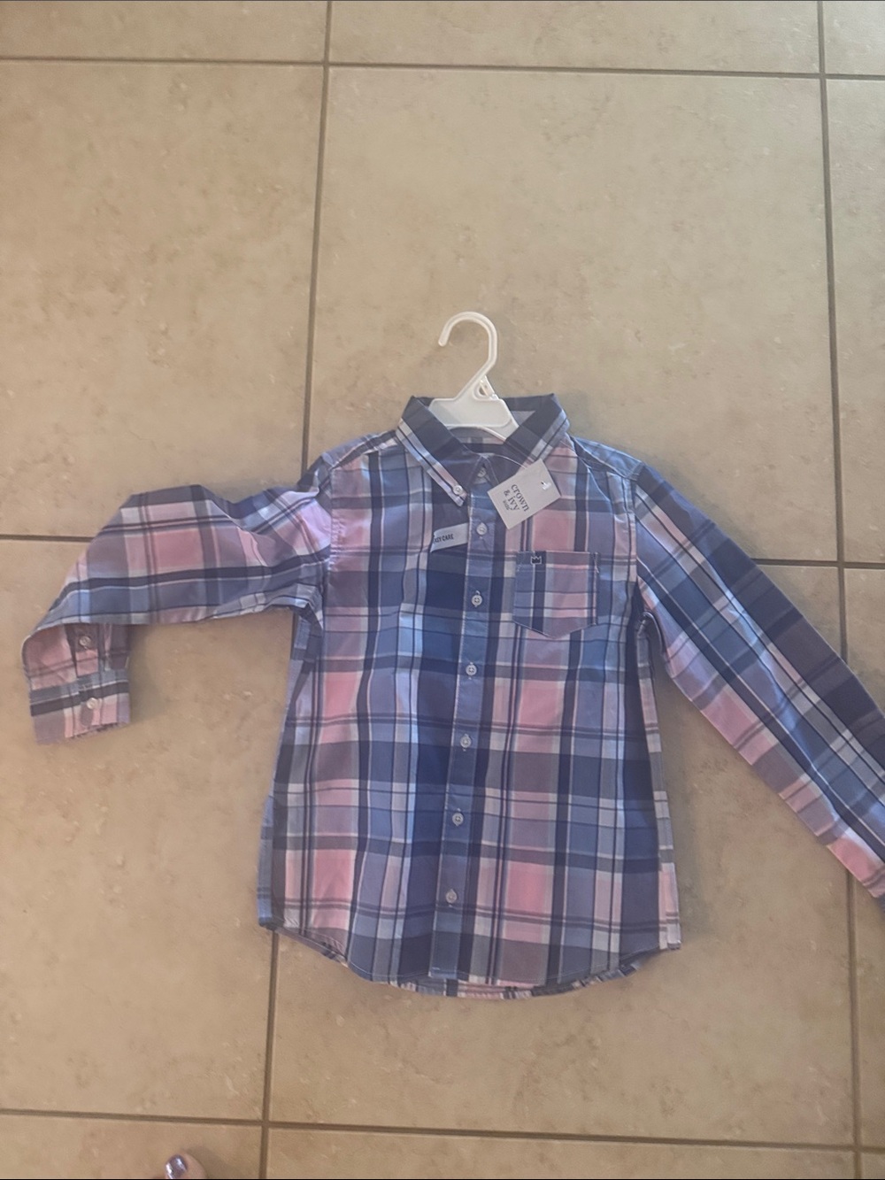 crown & ivy Boys Plaid Button-Down Shirt in Blue and Pink